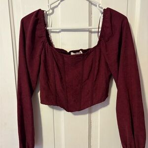 Kirious Los Angeles Burgundy Corset Style Crop Top Size Medium Puff Sleeve